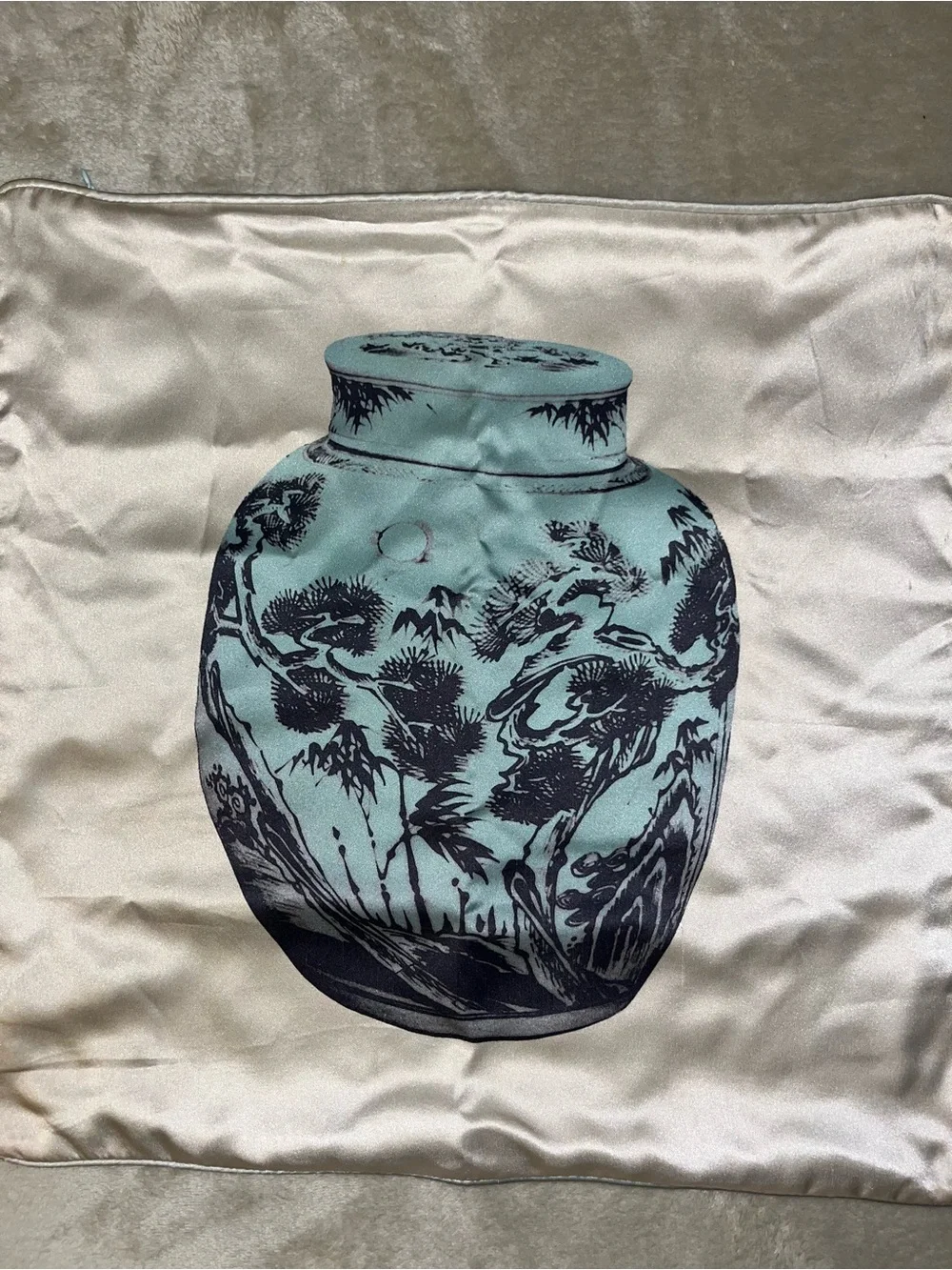 Rare Shanghai Tang Silk Pillow Cover, blue ginger jar